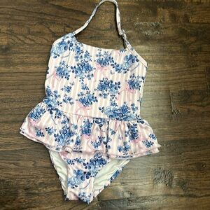 Monnalisa Pink & Blue Floral One-Piece Swimsuit - 36 Months